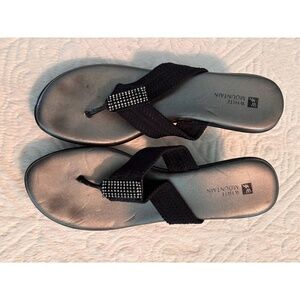 White Mountain Sandals Womens Size 9 Black Open Toe Rhinestone Embellished Chic